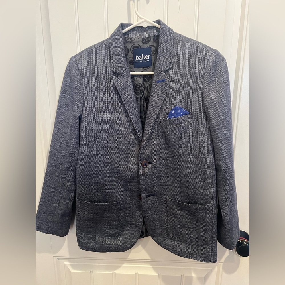 Baker Ted Baker Boys Navy and White Herringbone Blazer -12